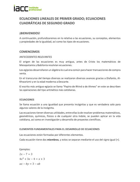 S1 Notas Profundizacion ACC Matma 1 2 ECUACIONES LINEALES DE PRIMER