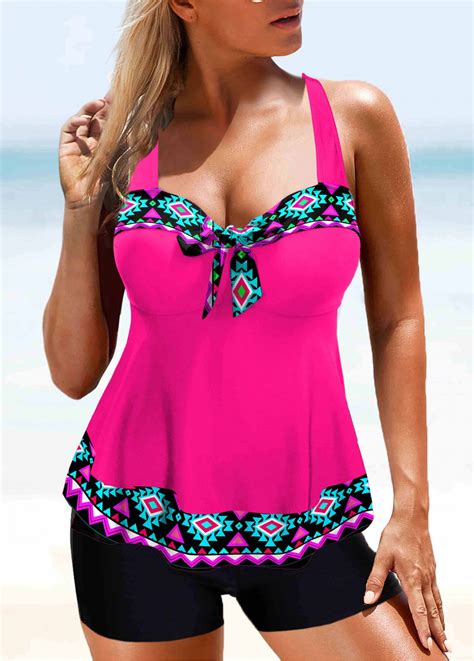 ROTITA Bowknot Tribal Print Wide Strap Tankini Set Rotita USD