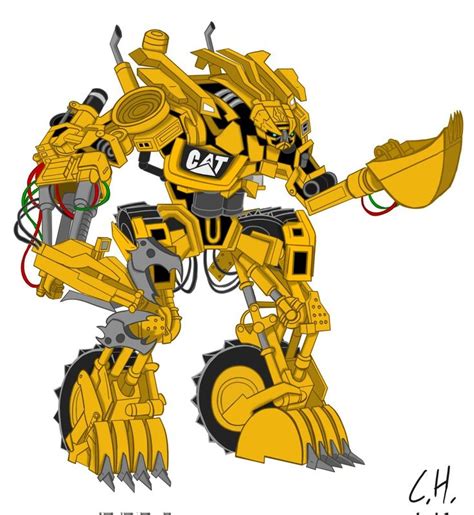 A Drawing Of A Yellow And Black Robot With Large Wheels On It S Body