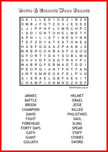 David Goliath Bible Word Search Puzzle Artofit