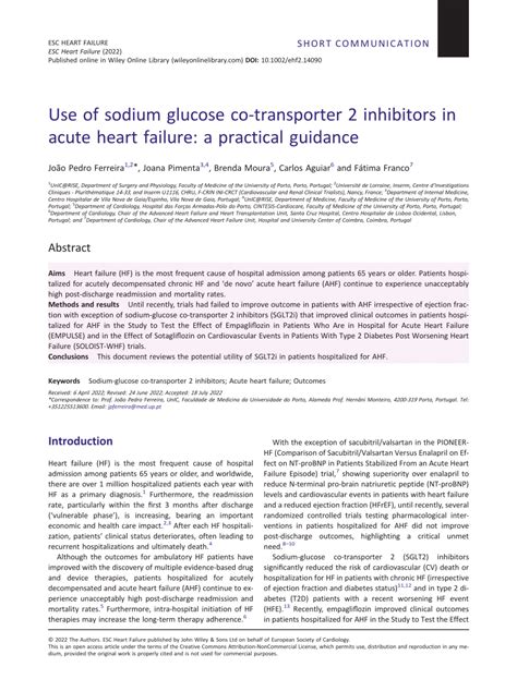 Pdf Use Of Sodium Glucose Cotransporter Inhibitors In Acute Heart