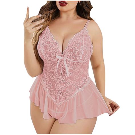 Sexy Lingerie ZVNAΖH Plus Size Camisole Dress Deep V Neck Lace Mesh Dress Christmas Gifts for