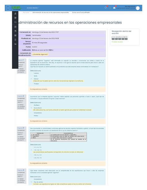 Administración de recursos en las operaciones empresariales puntos