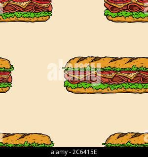 Seamless Pattern With Submarine Sandwiches Design Element For Poster