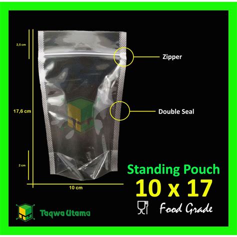 Jual Plastik Kemasan STANDING POUCH 10x17 Transparan Zipper Double Seal