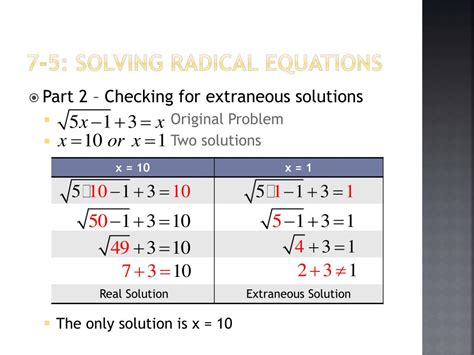 Ppt Unit Radical Functions 7 5 Solving Radical Equations Powerpoint Presentation Id 4882295