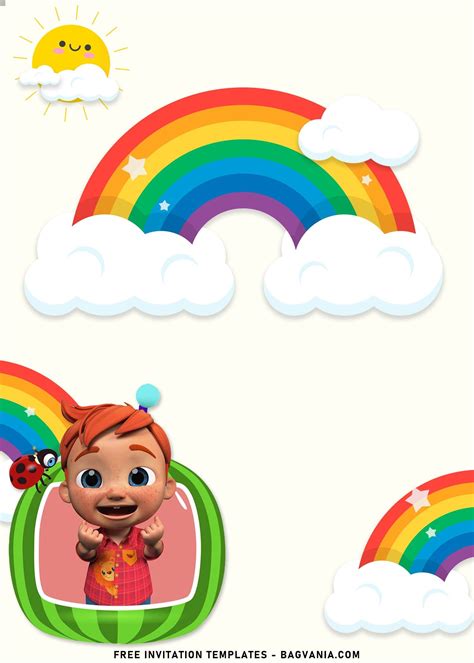 7 Rainbow Baby Cocomelon Birthday Invitation Templates Create