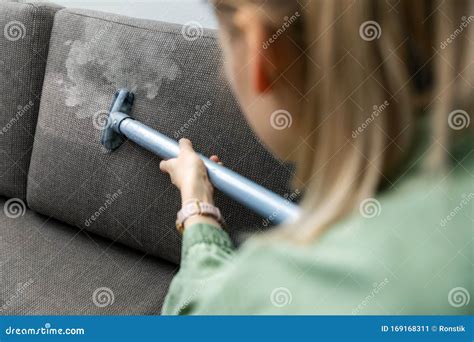 Woman Cleaning Fabric Sofa with a Steam Cleaner Stock Image - Image of ...