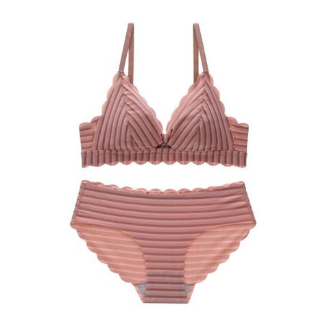New Japanese Thin Section High End Texture Girl No Trace No Steel Ring Striped Bikini Girl Bra