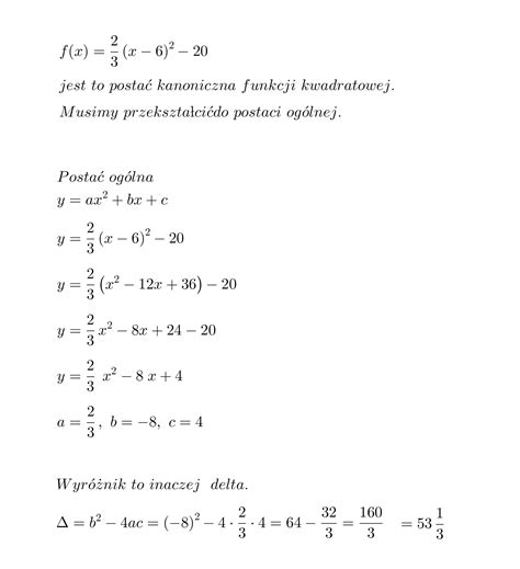 Przedstaw Funkcj Kwadratow F X X W Postaci Og Lnej I