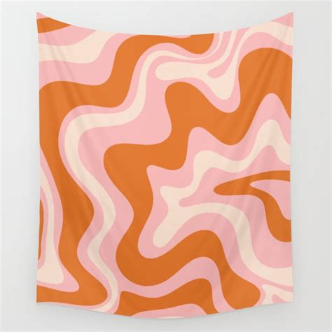 Liquid Swirl Retro Abstract Pattern In Pink Orange Cream Wall Tapestry