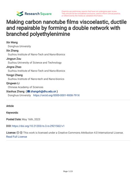 PDF Making Carbon Nanotube Films Viscoelastic Ductile And Repairable