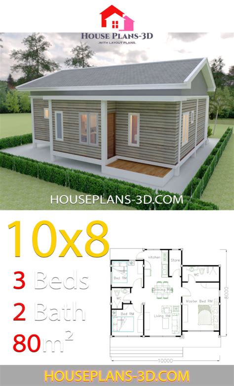 House Design 10x10 With 3 Bedrooms Hip Roof House Plans 3d Ffa