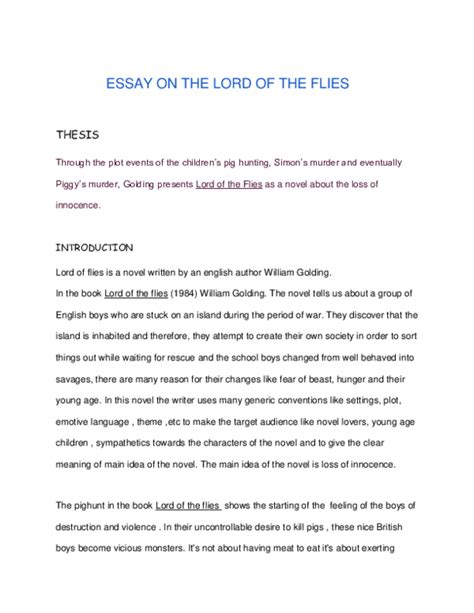 (DOC) ESSAY ON THE LORD OF THE FLIES