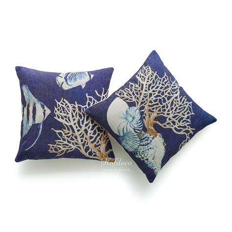 2pcs Throw Pillow Case Indigo Ocean Tropical Fish Navy Coral Cushion