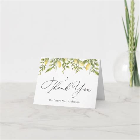 Lemons And Greenery Thank You Note Card Zazzle