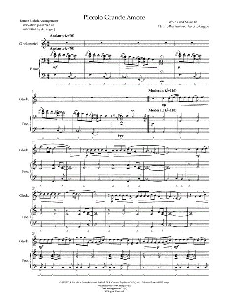 Tomaz Nedoh Questo Piccolo Grande Amore Glockenspiel Piano Sheet