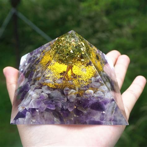 Large Tree Of Life Orgone Pyramid Peridot With Amethyst Orgone Pyramids