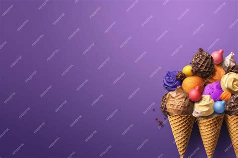 Un Fondo Morado Con Una Bola De Helado De Diferentes Sabores Foto