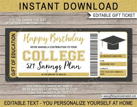 College Fund 529 Savings Plan T Certificate Template Etsy