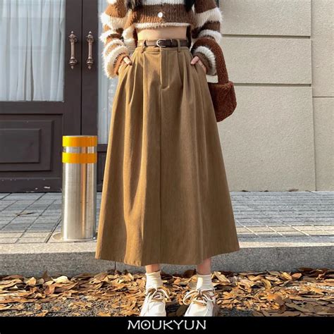 Kaufe Moukyun Koreanische Frauen Braun Rock Herbst Winter Hohe Taille