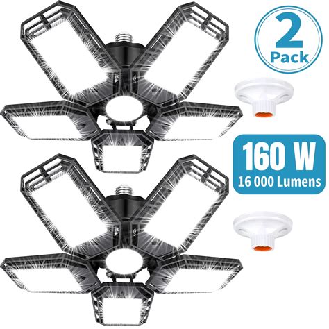 2 Pack LED Garage Lights, 160W, Indoor 5 Adjustable Panel Ceiling ...