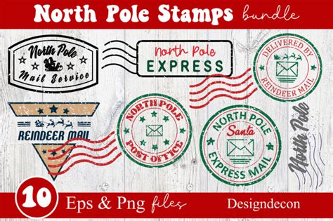 north pole rubber stamps bundle, post stamp designs set, santa stamp ...