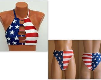 American Flag High Neck Halter Bikini Etsy