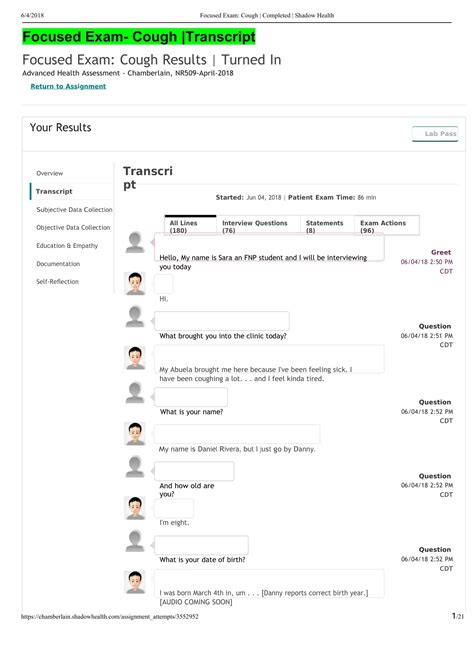 NR 509 Advanced Physical Assessment NR 509 Week 7 Shadow Health Focused