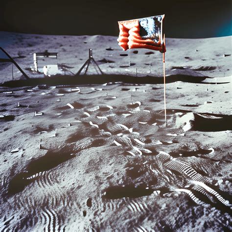 Moon Landing with American Flag on Rocket · Creative Fabrica