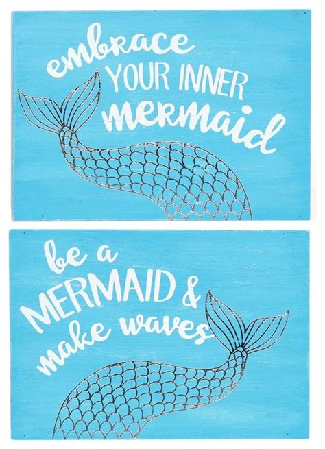 Embrace Your Inner Mermaid And Be A Mermaid Make Waves Wood Box Signs Set Of 2 Beach Style