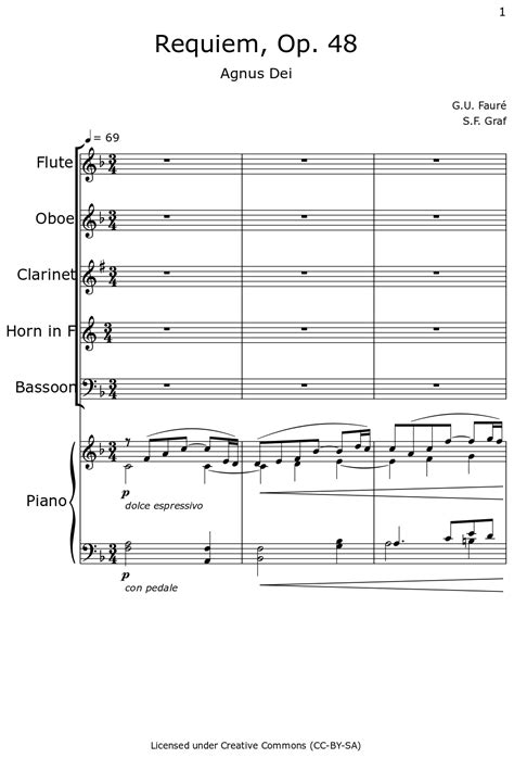 Requiem Op 48 Sheet Music For Flute Oboe Clarinet Horn In F