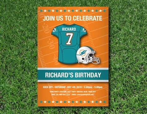 Miami Dolphins Birthday Invitation NFL Digital