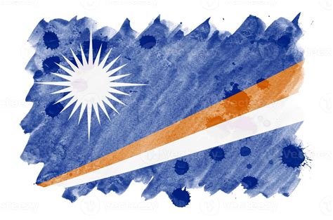 Marshall Islands Flag Is Depicted In Liquid Watercolor Style Isolated