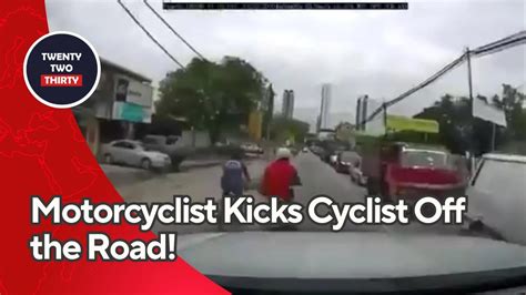 Motorcyclist Kicks Cyclist Off The Road Shocking Dashcam Footage