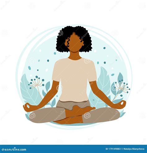 Young African American Woman Meditating Sitting In Lotus On The Natural