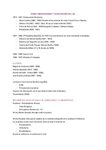 Tema 1 Modernismo Y Generacion Del 98 Pdf