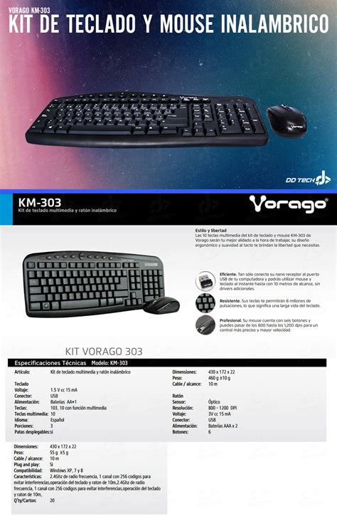 Kit De Teclado Y Mouse Inalambrico Vorago KM 303 DD Tech