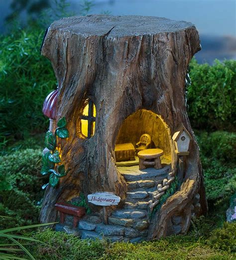 Miniature Fairy Garden Solar Staircase Stump House Miniature Fairy