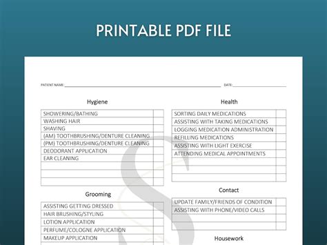Printable Caregiver Daily Checklist Digital Download Senior Etsy