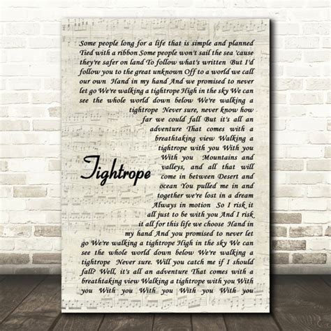 Tightrope The Greatest Showman Song Lyric Vintage Script Quote Print ...