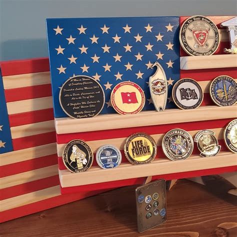 Wooden American Flag Coin Holder Etsy