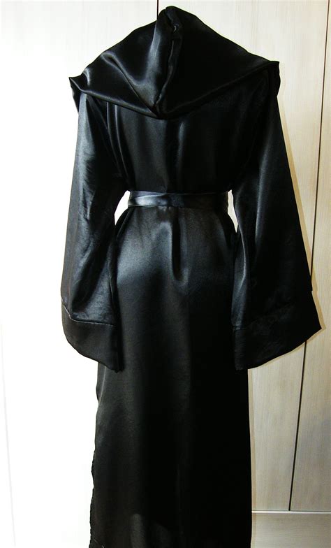 Satin Black Robe Grim Reaper Costume Ceremonial Robe Wizard Tunic