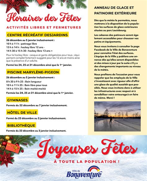 HORAIRE DES FÊTES Ville de Bonaventure