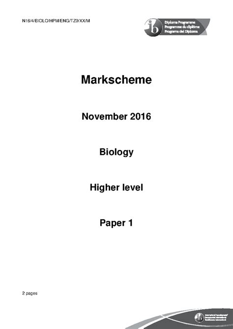 Biology Hl Paper 1 Ms