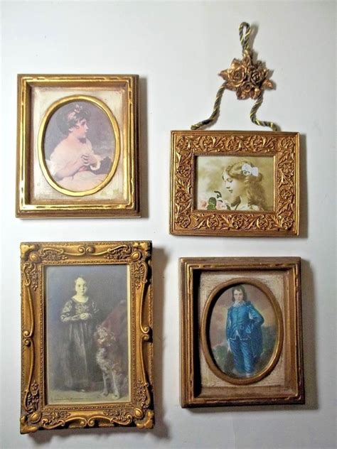 Lot Of 4 Small Ornate Gold Frames Hanging Picture Frames Shabby Victorian Image Frame Shabby