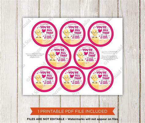 Valentine Chip Labels Printable Valentines For Snack Size Etsy