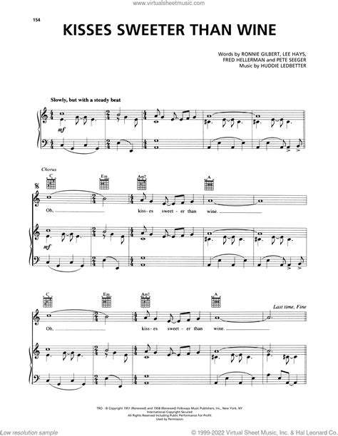 Kisses Sweeter Than Wine Sheet Music For Voice Piano Or Guitar