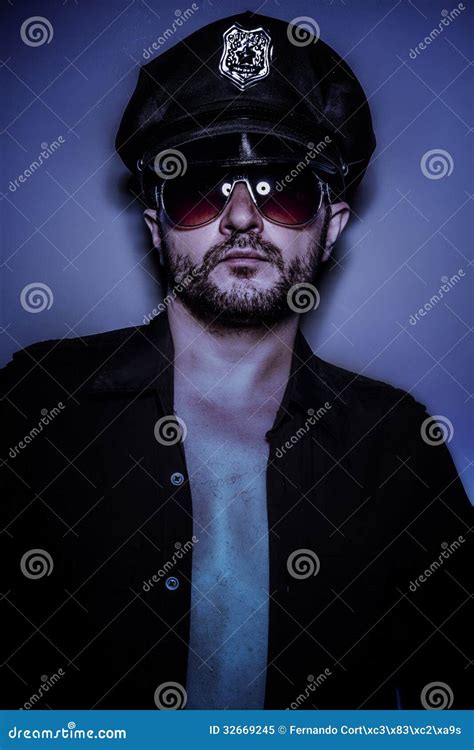 Police Sexy Naked Man With Cap And Glasses Stock Image Image Of Active Crime