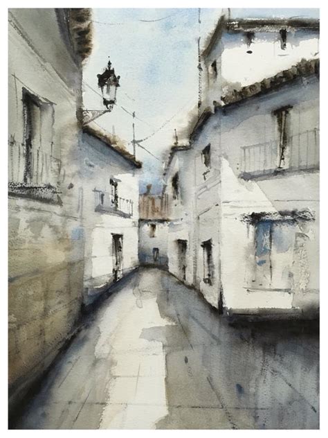 Acuarelas Luis C Mara Watercolors Callej N Blanco